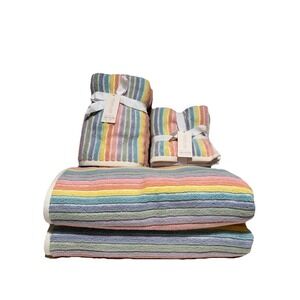 Rachel Zoe Pastel Rainbow Stripe 2 Hand 2 Bath Towels 4 Washcloths 8 Pc Set